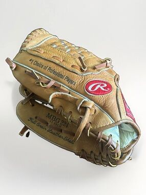 Rawlings Tan Leather Baseball Glove with Red Logo